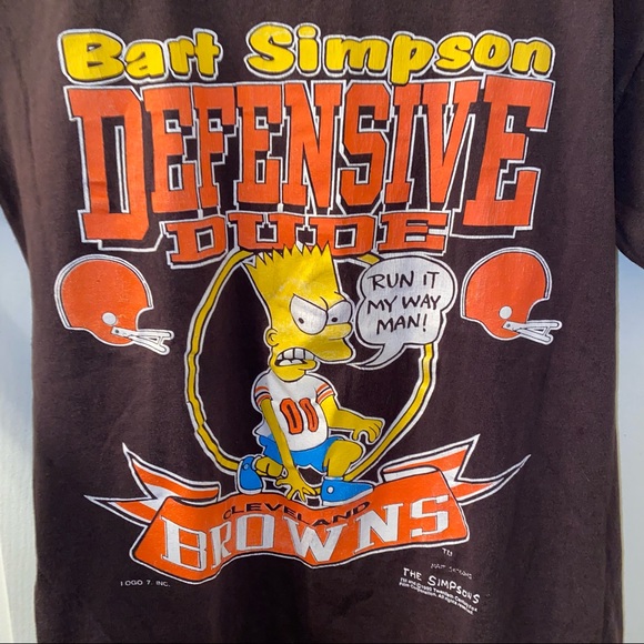 Vintage 90s Logo 7 Bart Simpson NFL Cleveland Browns T Shirt Adult M Brown - Picture 2 of 9
